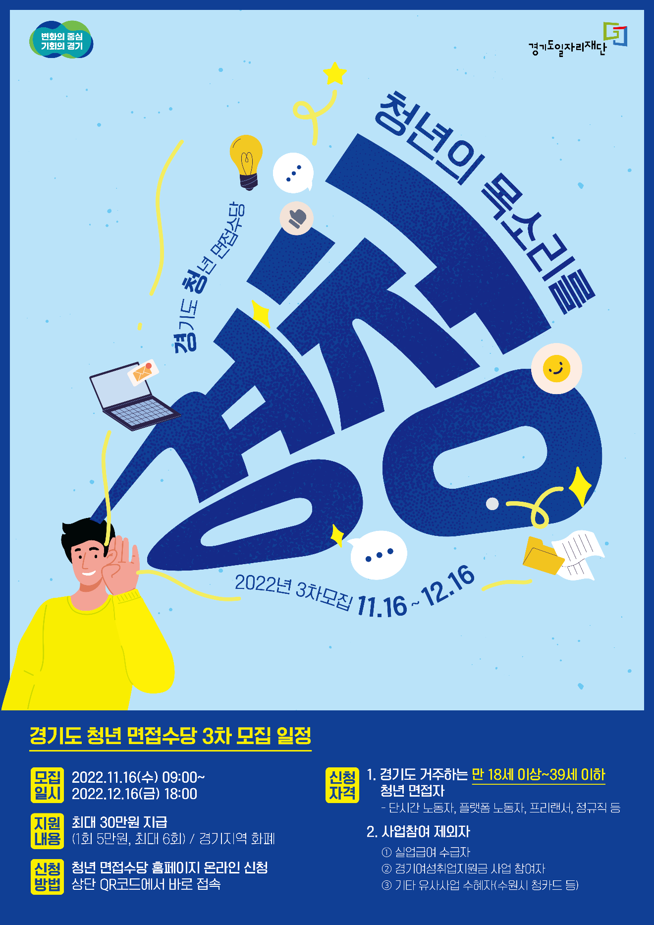 2022년 제3차 「경기도 청년면접수당」 모집 포스터