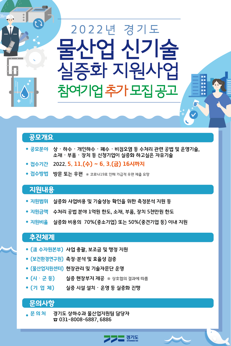 [추가모집] 경기도 물산업 신기술 실증화 지원사업 참여기업 모집