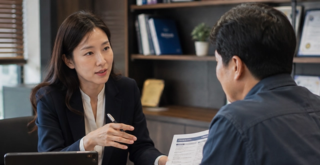 (※AI로 생성된 이미지입니다)노동자에게 설명하는 모습의 노무사