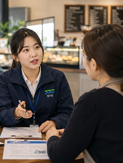 (※AI로 생성된 이미지입니다)노동감독·마을노무사에게 컨설팅을 받고 있는 노동자
