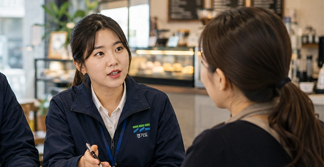 (※AI로 생성된 이미지입니다)노동감독·마을노무사에게 컨설팅을 받고 있는 노동자