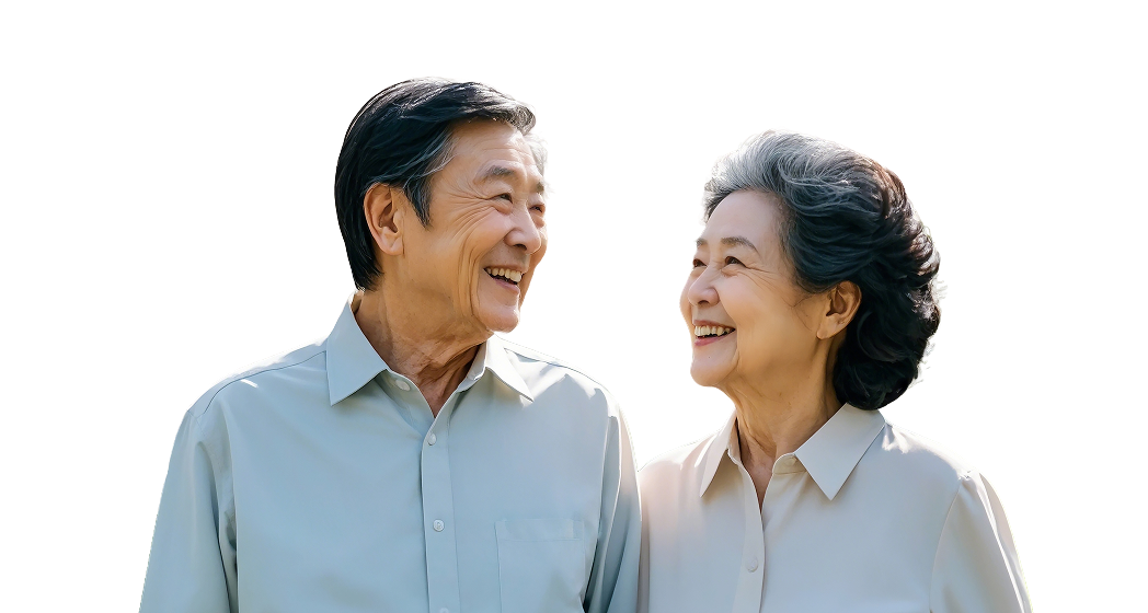 서로 마주보고 있는 노부부