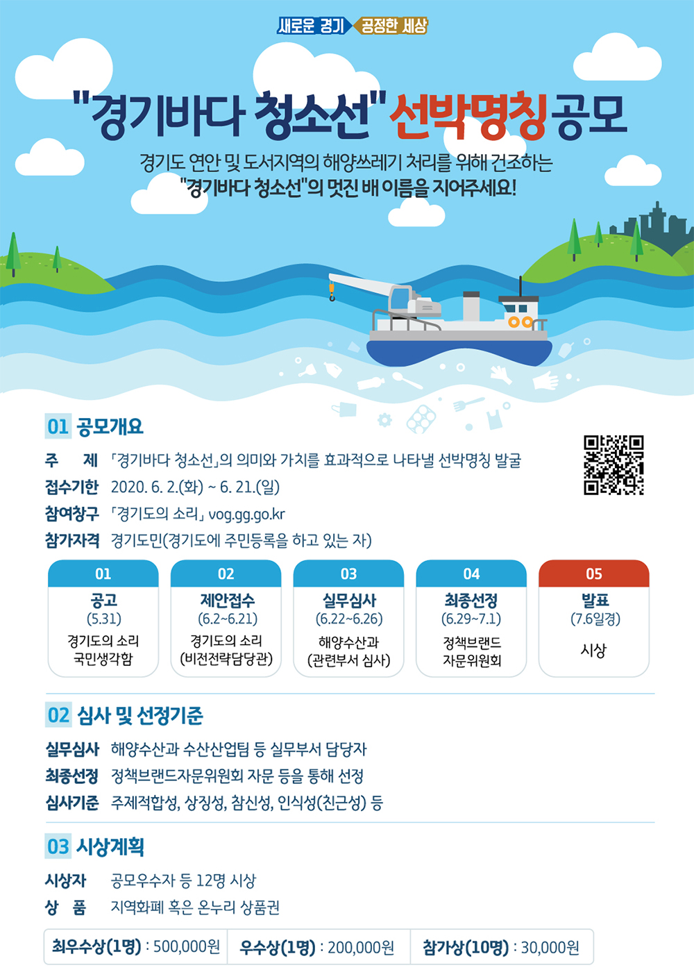 경기바다 청소선 선박명칭 공모전 포스터