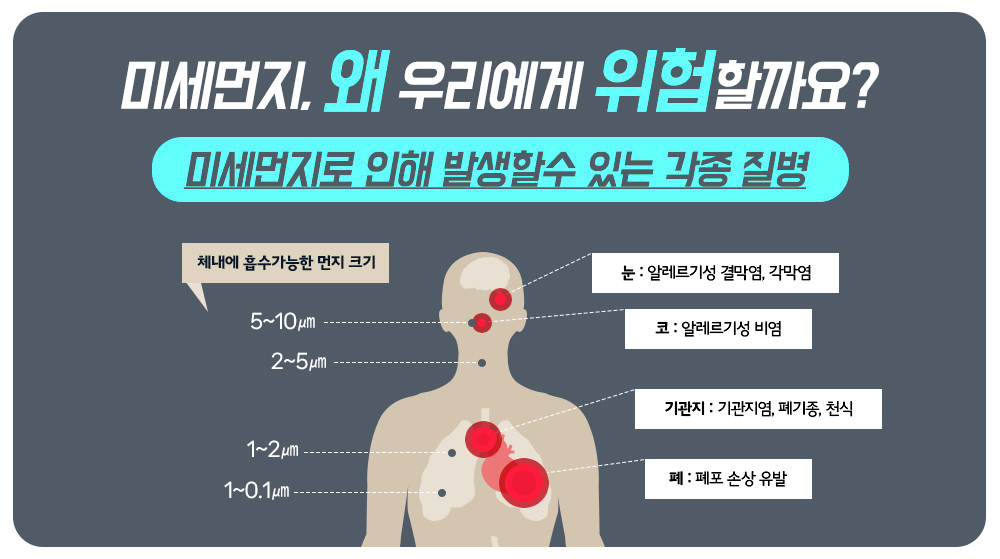 미세먼지, 왜 우리에게 위험할까요? / 미세먼지로 인해 발생할 수 있는 각종 질병