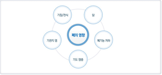 미세먼지로 인한 폐의 영향은  기침,천식, 기관지염, 기도염증, 폐기능 저하, 담으로 영향을 미칩니다.