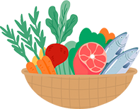 아이콘:농수산물이 담긴 바구니 일러스트