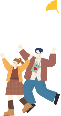 장식:만세 포즈를 한 두 남녀