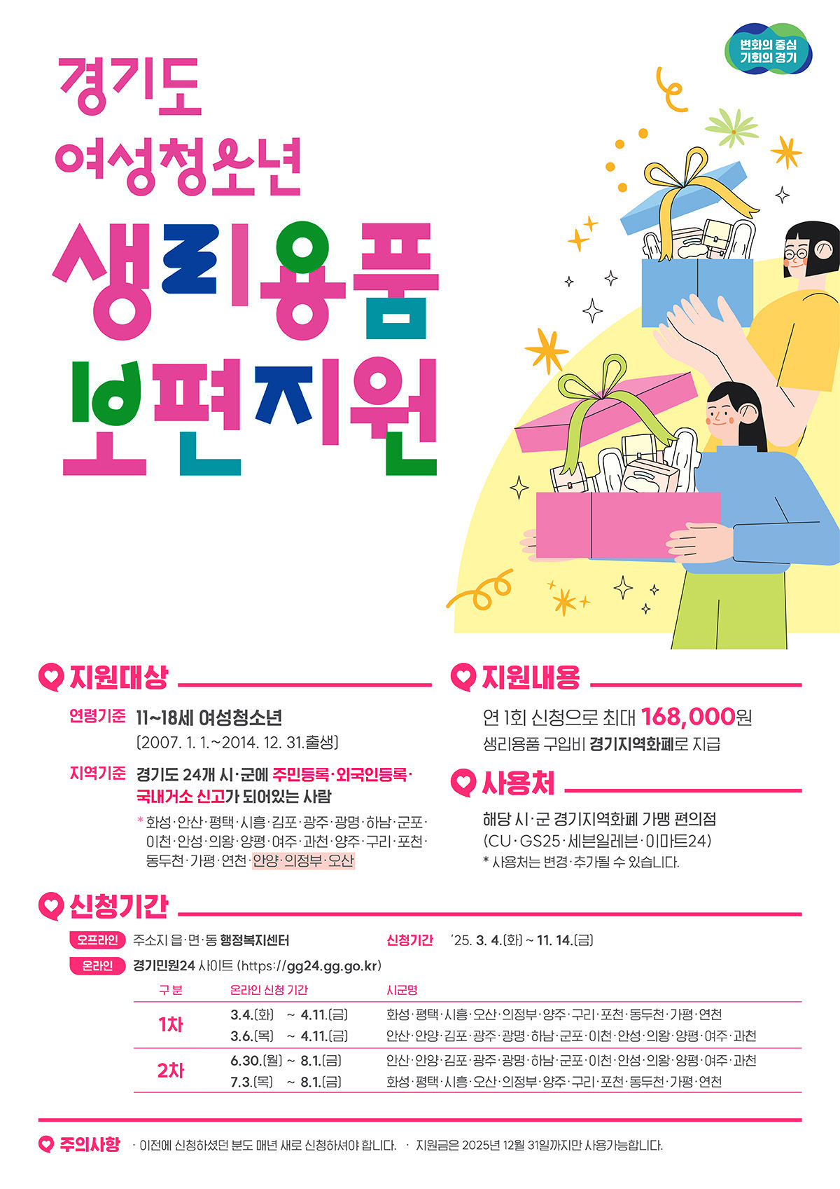 경기도 여성청소년 생리용품 보편지원 안내 포스터 자세한 내용은 하단 참조