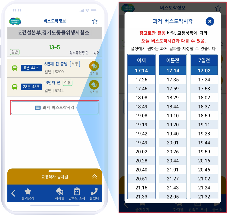 버스도착정보 / 건설본부.경기도동물위생시험소. / 13-5 / 11분 44초, 5번째 전 출발, 보통, 일반 5290 / 과거 버스도착시각 / 과거 버스도착시각 참고로만 활용 바람. 교통상황에 따라 오늘 버스도착시간과 다를 수 있음. 설정에서 원하는 과거 날짜를 지정할 수 있습니다.