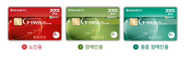 노인용,장애인용,중증장애인용 g-pass우대용교통카드(신용카드)