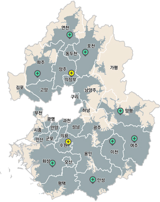 지역외상협력병원 도 내 분포현황 안내 지도